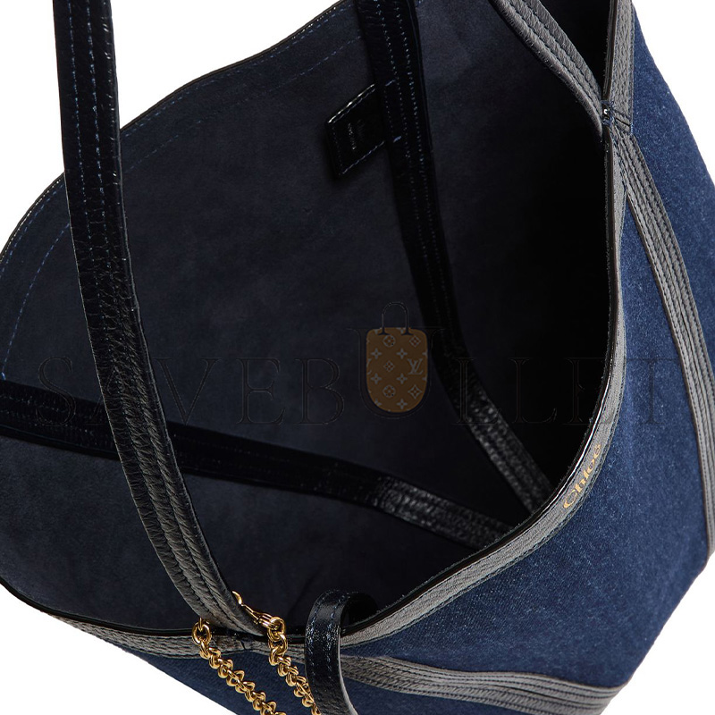 CHLOÉ SPIN TOTE BAG IN DENIM CH25AS811P98408 (30*27*14cm)